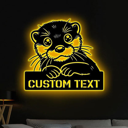 Personalized Peeking Otter Metal Wall Art LED Light - Custom Peekaboo Name Sign Home Decor - Ideal for Home Decor & Gift, Gift for dad Xmas