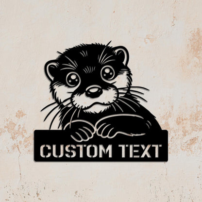 Personalized Peeking Otter Metal Wall Art LED Light - Custom Peekaboo Name Sign Home Decor - Ideal for Home Decor & Gift, Gift for dad Xmas