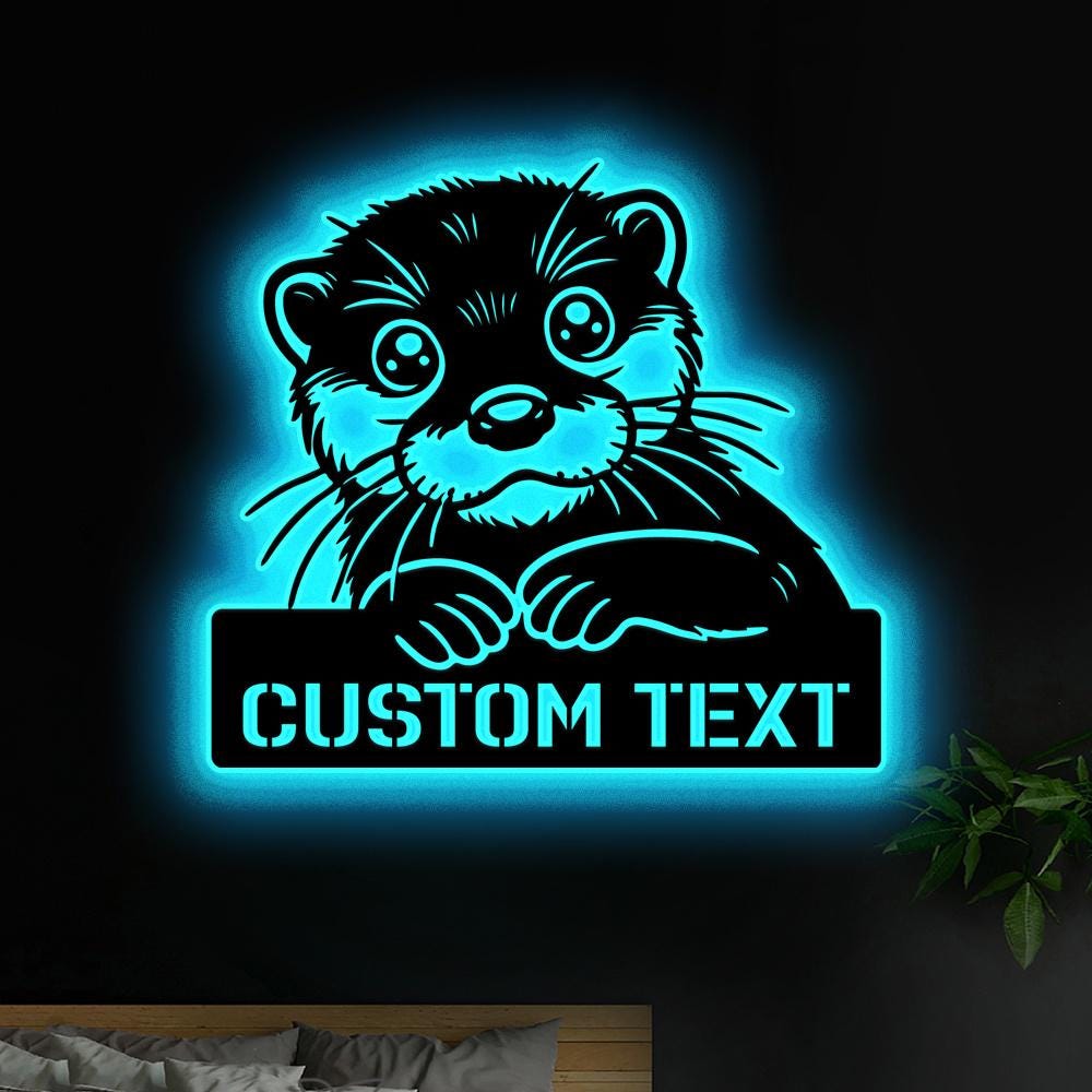 Personalized Peeking Otter Metal Wall Art LED Light - Custom Peekaboo Name Sign Home Decor - Ideal for Home Decor & Gift, Gift for dad Xmas