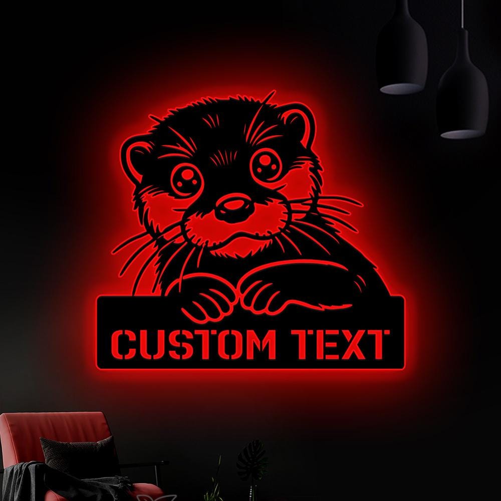 Personalized Peeking Otter Metal Wall Art LED Light - Custom Peekaboo Name Sign Home Decor - Ideal for Home Decor & Gift, Gift for dad Xmas