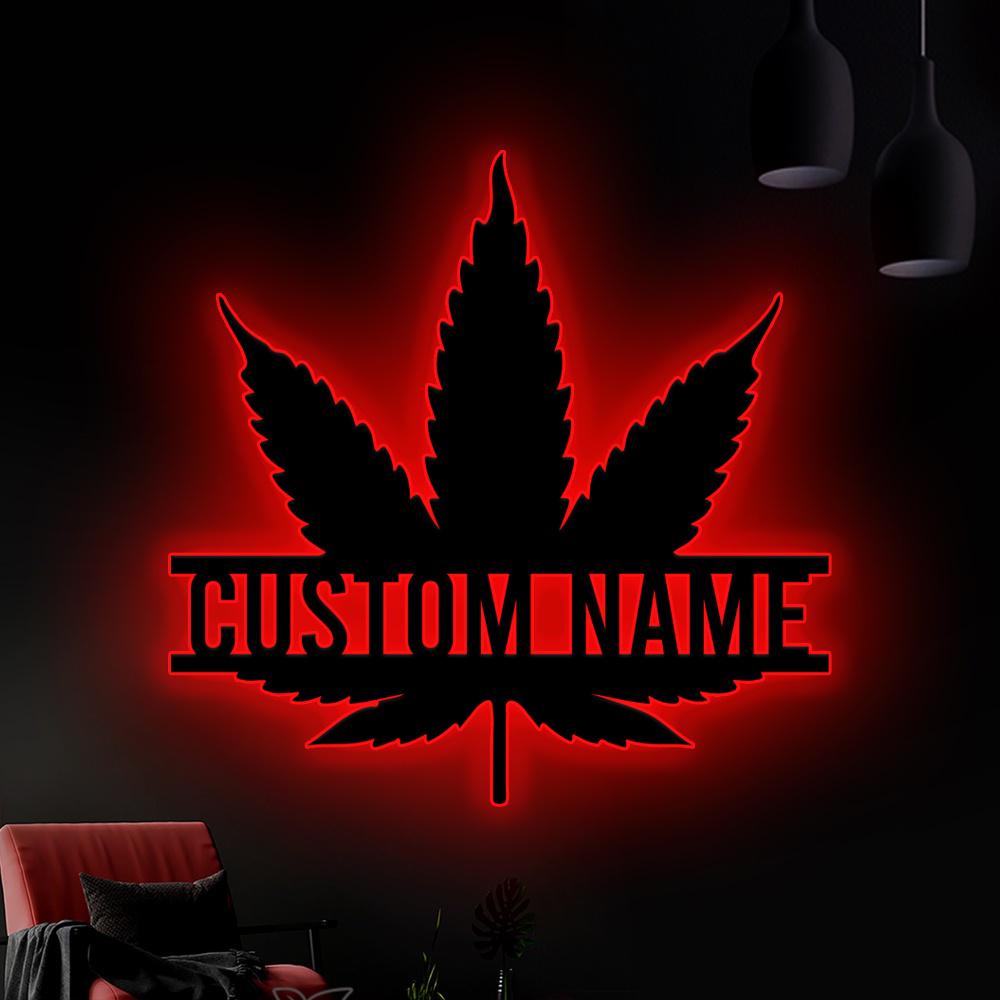 Personalized Weed Metal Sign Wall Art with LED Lights, Custom Marijuana Name Sign Home Decor, Cannabis Decoration Smoker Birthday Christmas