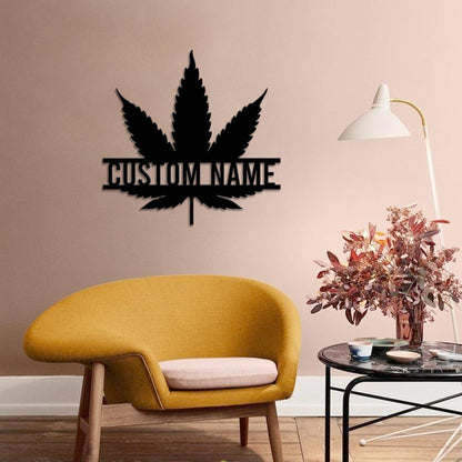 Personalized Weed Metal Sign Wall Art with LED Lights, Custom Marijuana Name Sign Home Decor, Cannabis Decoration Smoker Birthday Christmas