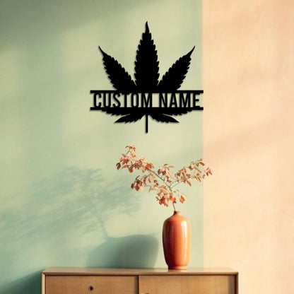 Personalized Weed Metal Sign Wall Art with LED Lights, Custom Marijuana Name Sign Home Decor, Cannabis Decoration Smoker Birthday Christmas