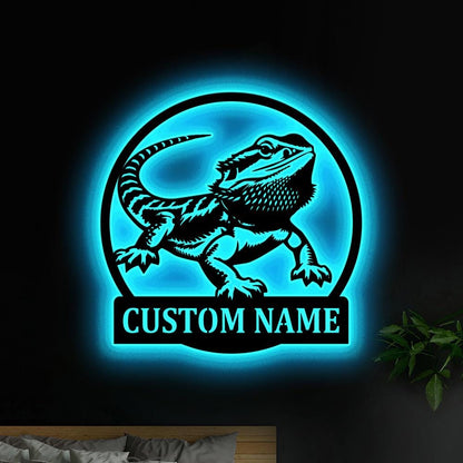 Personalized Bearded Dragon Metal Sign Wall Art With LED Light, Bearded Dragon Name Sign Decoration For Room, Bearded Dragon Metal LED Decor