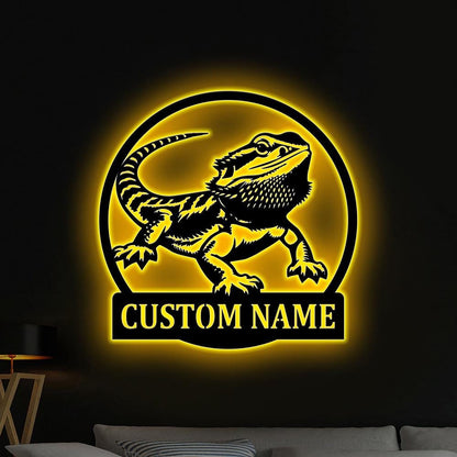 Personalized Bearded Dragon Metal Sign Wall Art With LED Light, Bearded Dragon Name Sign Decoration For Room, Bearded Dragon Metal LED Decor