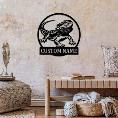 Personalized Bearded Dragon Metal Sign Wall Art With LED Light, Bearded Dragon Name Sign Decoration For Room, Bearded Dragon Metal LED Decor