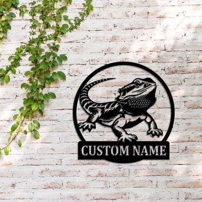Personalized Bearded Dragon Metal Sign Wall Art With LED Light, Bearded Dragon Name Sign Decoration For Room, Bearded Dragon Metal LED Decor