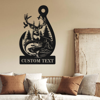 Custom Deer Hunting And Fishing Metal Sign Wall Art Hunter Sign Decoration For Home, Deer Hunting Home Decor Housewarming Gift for dad mom