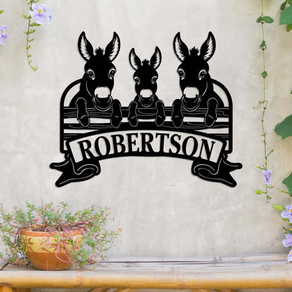 Personalized Donkey Farm Metal Signs, Donkey Metal Wall Art, Donkey Family Sign, Custom Farm Name Sign, Ranch Sign, Farmhouse Decor, Farmer