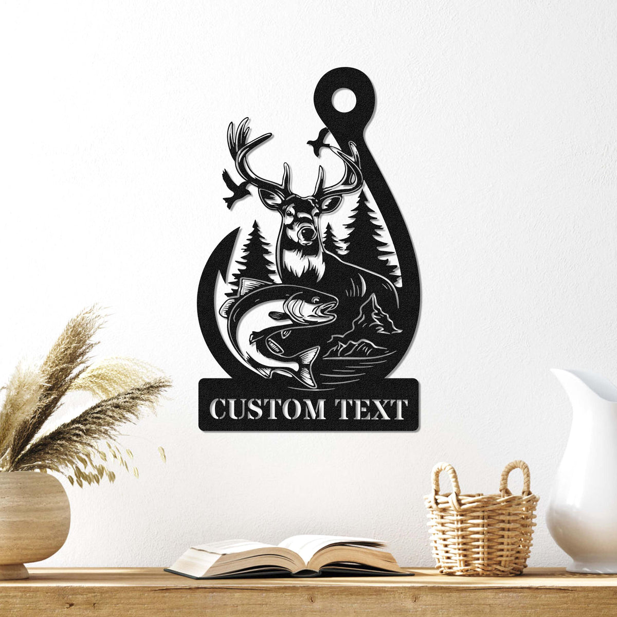 Custom Deer Hunting And Fishing Metal Sign Wall Art Hunter Sign Decoration For Home, Deer Hunting Home Decor Housewarming Gift for dad mom