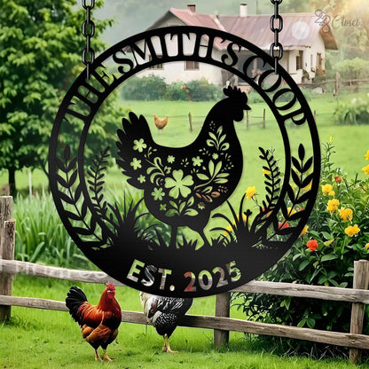Custom Metal Chicken Coop Sign, Personalized Farm Metal Sign, Custom Rustic Sign, Rooster Metal Wall hanging, Christmas Décor, Welcome Metal