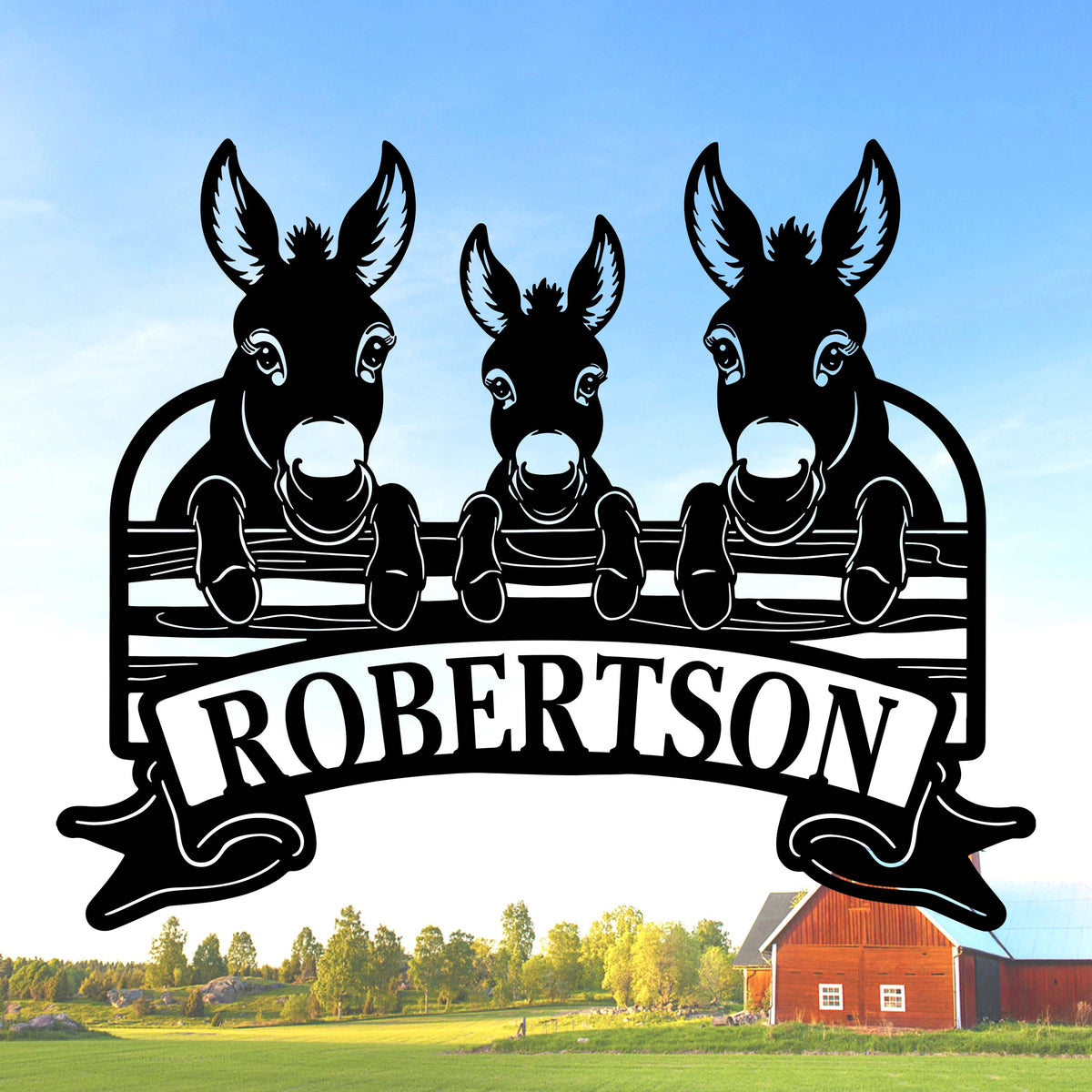 Personalized Donkey Farm Metal Signs, Donkey Metal Wall Art, Donkey Family Sign, Custom Farm Name Sign, Ranch Sign, Farmhouse Decor, Farmer