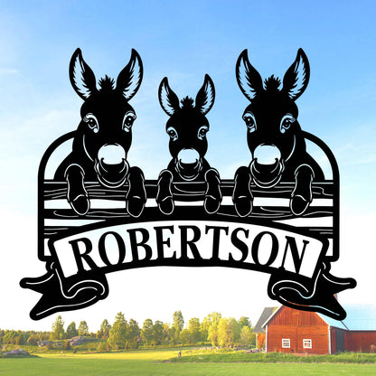 Personalized Donkey Farm Metal Signs, Donkey Metal Wall Art, Donkey Family Sign, Custom Farm Name Sign, Ranch Sign, Farmhouse Decor, Farmer