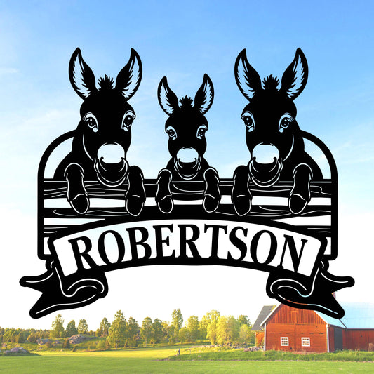 Personalized Donkey Farm Metal Signs, Donkey Metal Wall Art, Donkey Family Sign, Custom Farm Name Sign, Ranch Sign, Farmhouse Decor, Farmer