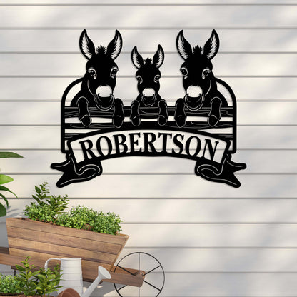 Personalized Donkey Farm Metal Signs, Donkey Metal Wall Art, Donkey Family Sign, Custom Farm Name Sign, Ranch Sign, Farmhouse Decor, Farmer