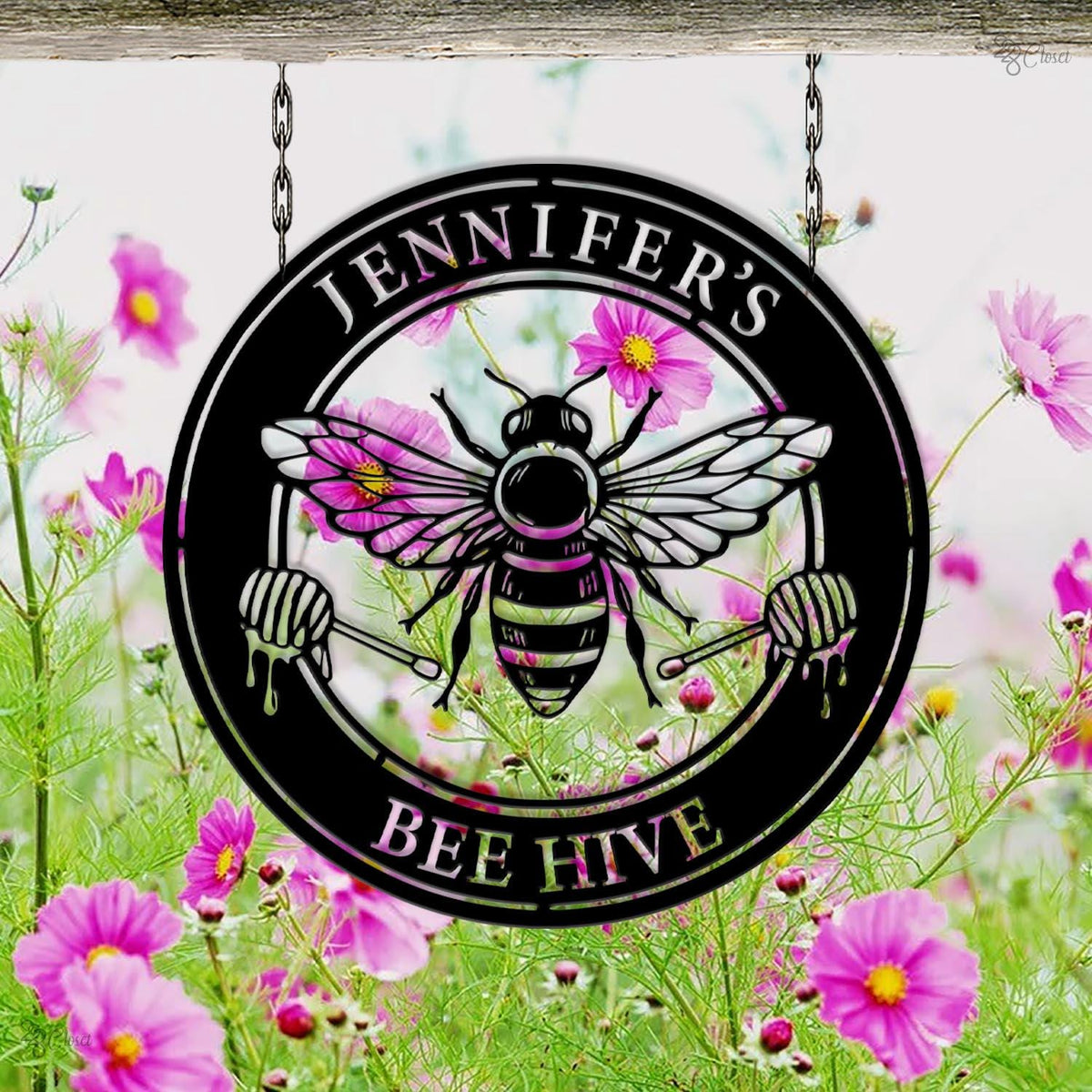 Personalized Honey Bee Sign, Custom Metal Bee Decor,Gift for Gardener Bee Keeper,Bee Hive Garden, Welcome Family Bee Sign,Custom Garden Sign