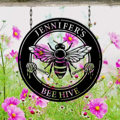 Personalized Honey Bee Sign, Custom Metal Bee Decor,Gift for Gardener Bee Keeper,Bee Hive Garden, Welcome Family Bee Sign,Custom Garden Sign