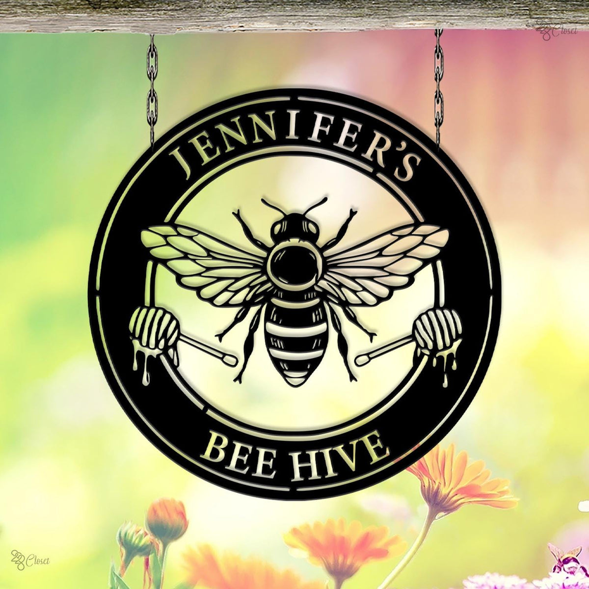 Personalized Honey Bee Sign, Custom Metal Bee Decor,Gift for Gardener Bee Keeper,Bee Hive Garden, Welcome Family Bee Sign,Custom Garden Sign
