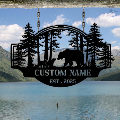 Personalized Metal Bear Sign Wall Art, Bear Cabin Sign Metal, Cabin Decor, Outdoor Metal Sign, Hunter Gift, Hunting Sign, Bear Family Sign