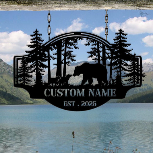 Personalized Metal Bear Sign Wall Art, Bear Cabin Sign Metal, Cabin Decor, Outdoor Metal Sign, Hunter Gift, Hunting Sign, Bear Family Sign