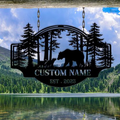 Personalized Metal Bear Sign Wall Art, Bear Cabin Sign Metal, Cabin Decor, Outdoor Metal Sign, Hunter Gift, Hunting Sign, Bear Family Sign