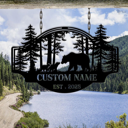 Personalized Metal Bear Sign Wall Art, Bear Cabin Sign Metal, Cabin Decor, Outdoor Metal Sign, Hunter Gift, Hunting Sign, Bear Family Sign