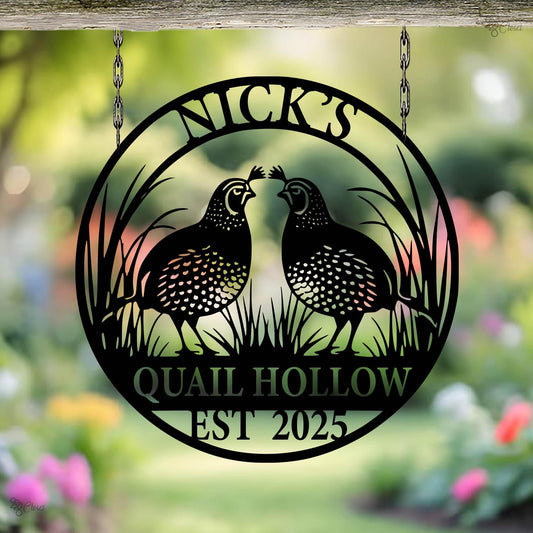 Personalized Metal Farm Sign with Birds, Custom Metal Quail Sign, Ranch Name Wall Art, Metal Sign with Quail Birds, Gift for Dad, Home Decor