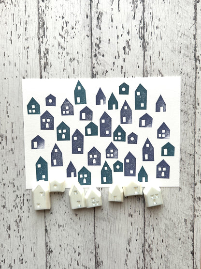 House Rubber Stamp Set | Hand Carved Stamps | Card Making | Style No.2