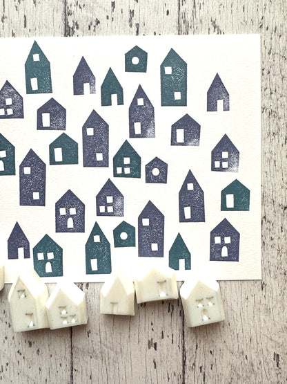 House Rubber Stamp Set | Hand Carved Stamps | Card Making | Style No.2
