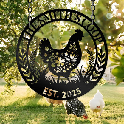Custom Metal Chicken Coop Sign, Personalized Farm Metal Sign, Custom Rustic Sign, Rooster Metal Wall hanging, Christmas Décor, Welcome Metal