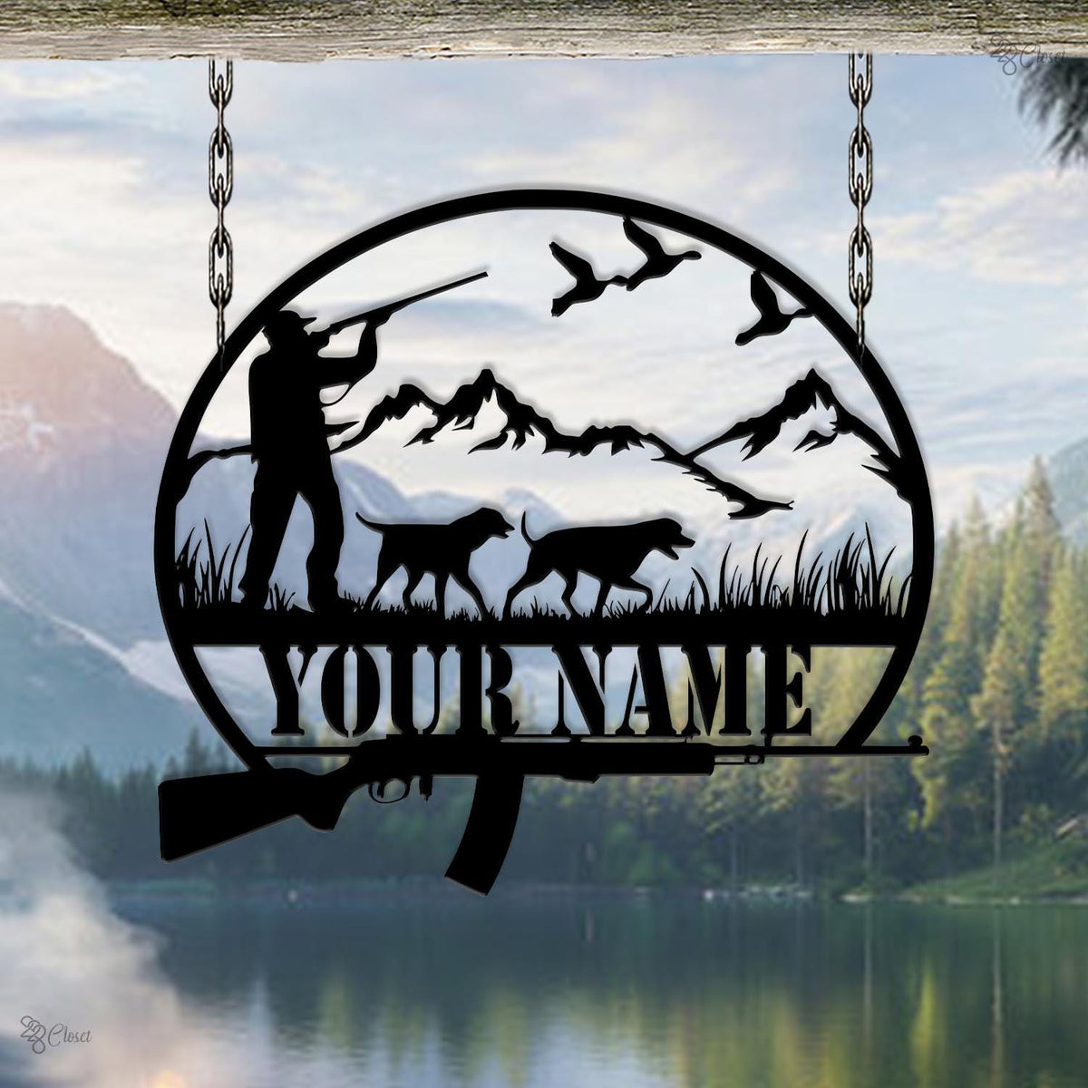 Custom Hunting Metal Sign, Personalized Hunter and Dog Wall Art, Cabin Decor Gift, Wildlife decor,Custom hunt sign, Gift for dad,Hunter Gift