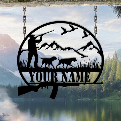 Custom Hunting Metal Sign, Personalized Hunter and Dog Wall Art, Cabin Decor Gift, Wildlife decor,Custom hunt sign, Gift for dad,Hunter Gift