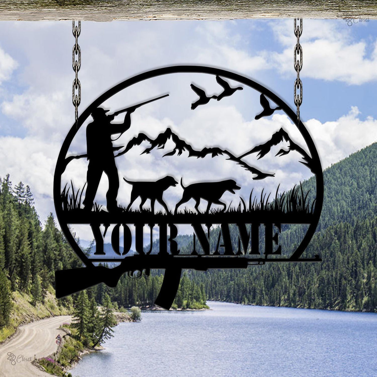 Custom Hunting Metal Sign, Personalized Hunter and Dog Wall Art, Cabin Decor Gift, Wildlife decor,Custom hunt sign, Gift for dad,Hunter Gift