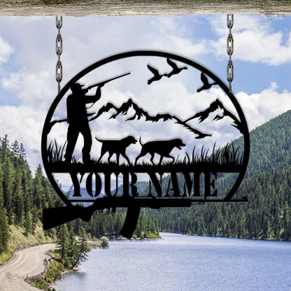 Custom Hunting Metal Sign, Personalized Hunter and Dog Wall Art, Cabin Decor Gift, Wildlife decor,Custom hunt sign, Gift for dad,Hunter Gift