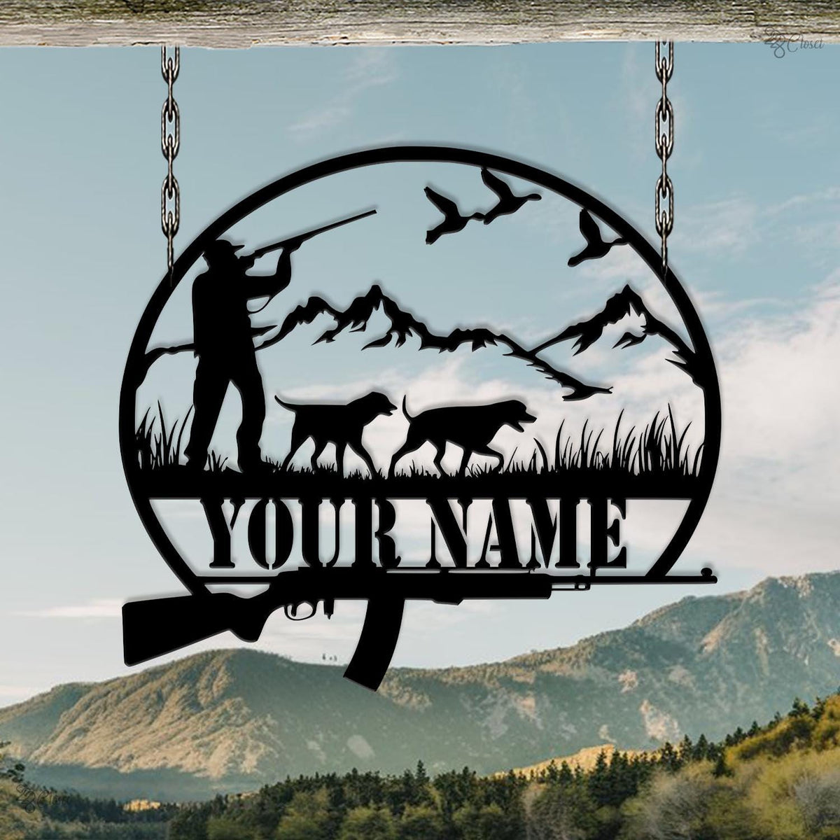 Custom Hunting Metal Sign, Personalized Hunter and Dog Wall Art, Cabin Decor Gift, Wildlife decor,Custom hunt sign, Gift for dad,Hunter Gift