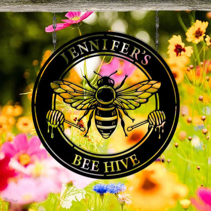Personalized Honey Bee Sign, Custom Metal Bee Decor,Gift for Gardener Bee Keeper,Bee Hive Garden, Welcome Family Bee Sign,Custom Garden Sign