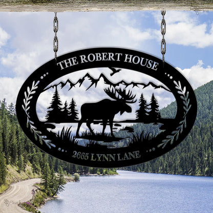 Custom Moose Metal Sign, Personalized Cabin Address Wall, Moose welcome sign, Cabin address sign,Mountain cabin decor,Gift for dad,Home Sign