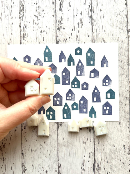 House Rubber Stamp Set | Hand Carved Stamps | Card Making | Style No.2