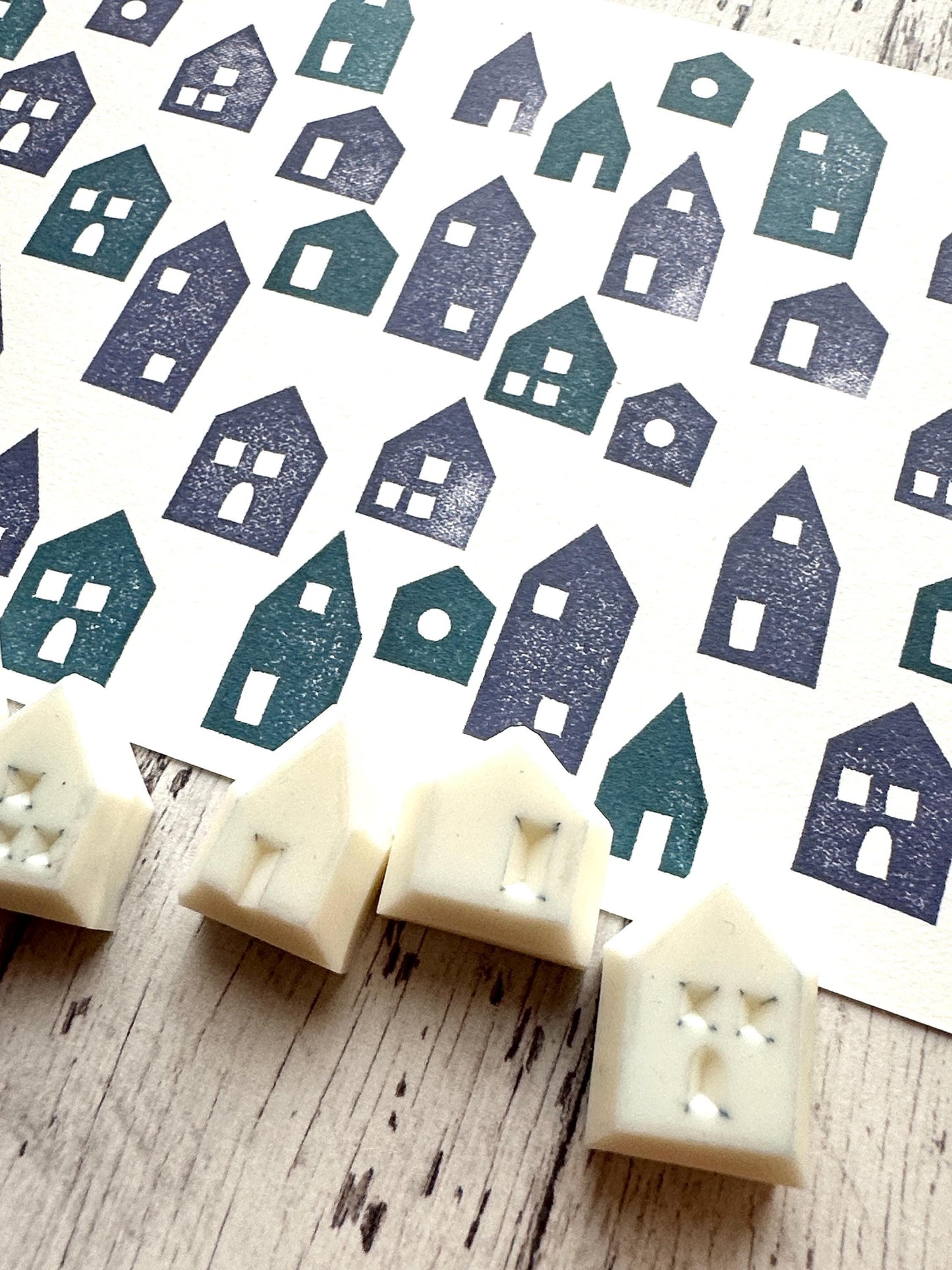 House Rubber Stamp Set | Hand Carved Stamps | Card Making | Style No.2