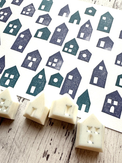 House Rubber Stamp Set | Hand Carved Stamps | Card Making | Style No.2