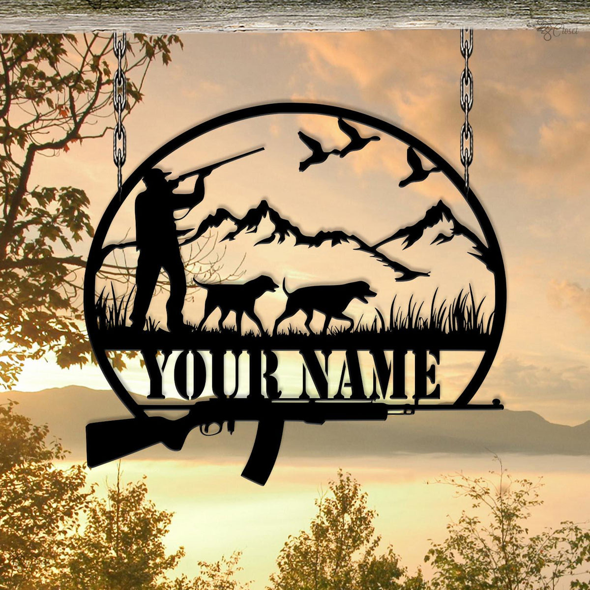 Custom Hunting Metal Sign, Personalized Hunter and Dog Wall Art, Cabin Decor Gift, Wildlife decor,Custom hunt sign, Gift for dad,Hunter Gift
