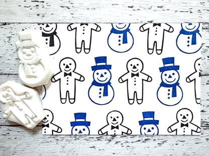 Snowman & Gingerbread Man Rubber Stamp Set | Hand Carved Stamps