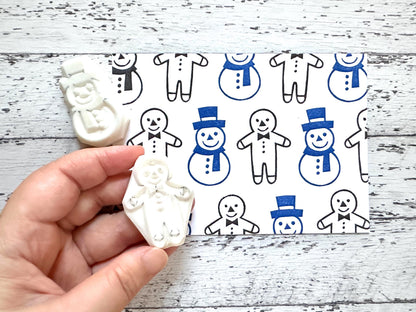 Snowman & Gingerbread Man Rubber Stamp Set | Hand Carved Stamps