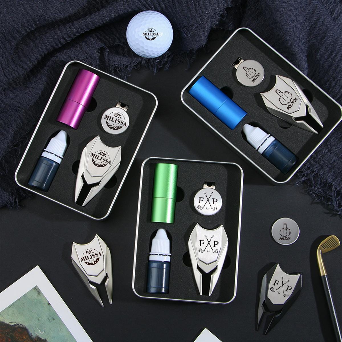 80 Designs, Custom Metal Golf Stamp Set, Custom Golf Gift Kit, Engraved Golf Stamp, Father's Day Gift,Wedding Gift for Best Men