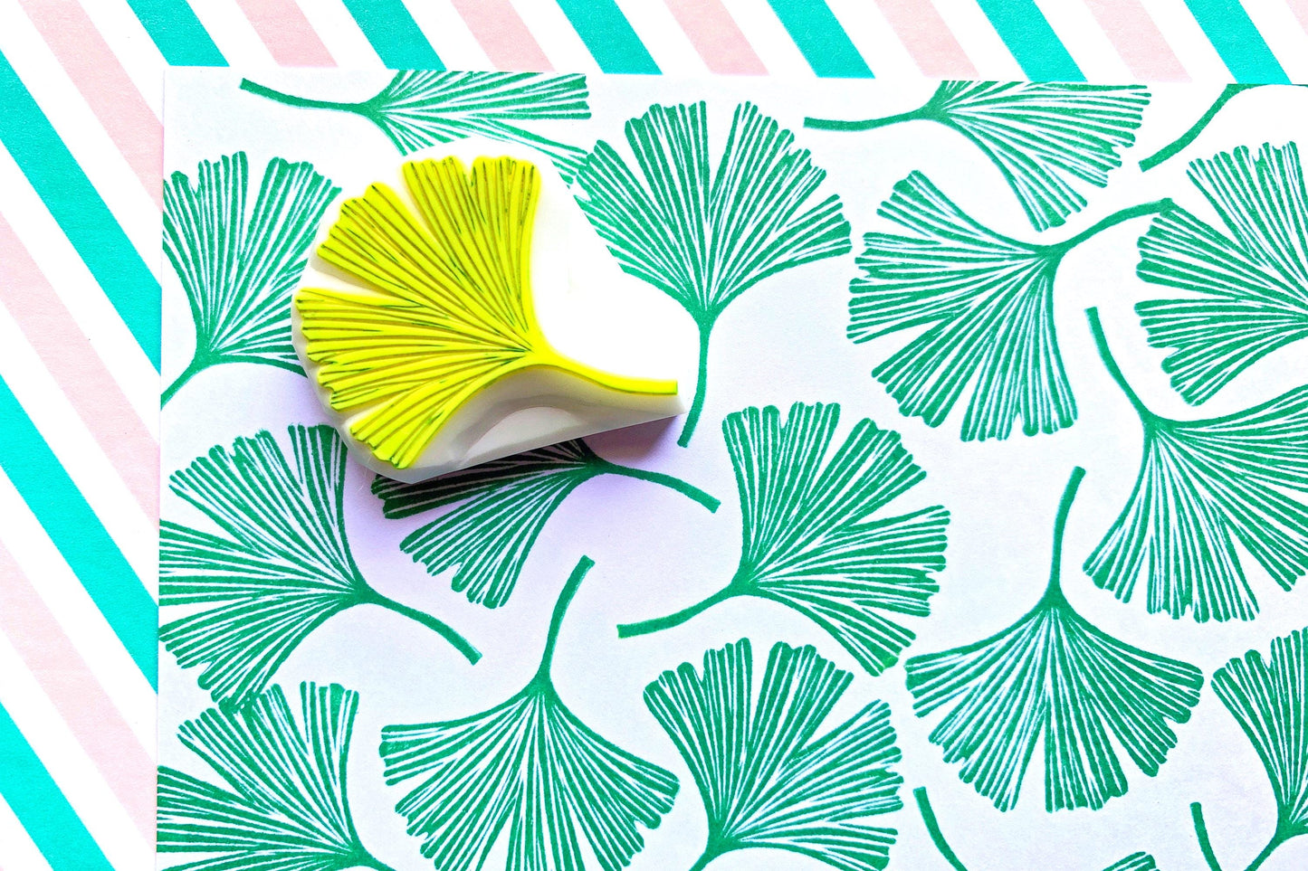 Ginkgo Leaf Rubber Stamp | Hand Carved Stamp | Botanical Design | Style No.3