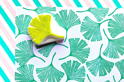 Ginkgo Leaf Rubber Stamp | Hand Carved Stamp | Botanical Design | Style No.3