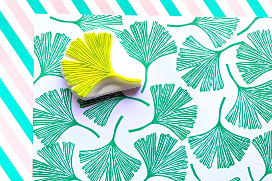 Ginkgo Leaf Rubber Stamp | Hand Carved Stamp | Botanical Design | Style No.3