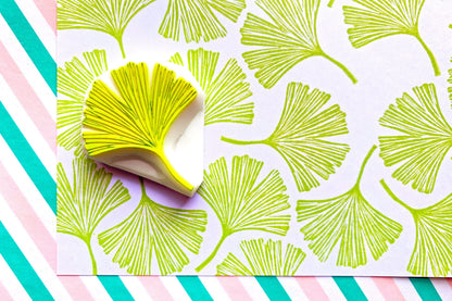 Ginkgo Leaf Rubber Stamp | Hand Carved Stamp | Botanical Design | Style No.3