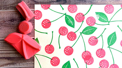 Cherry Rubber Stamp Set | Hand Carved Stamps | Fruit Design