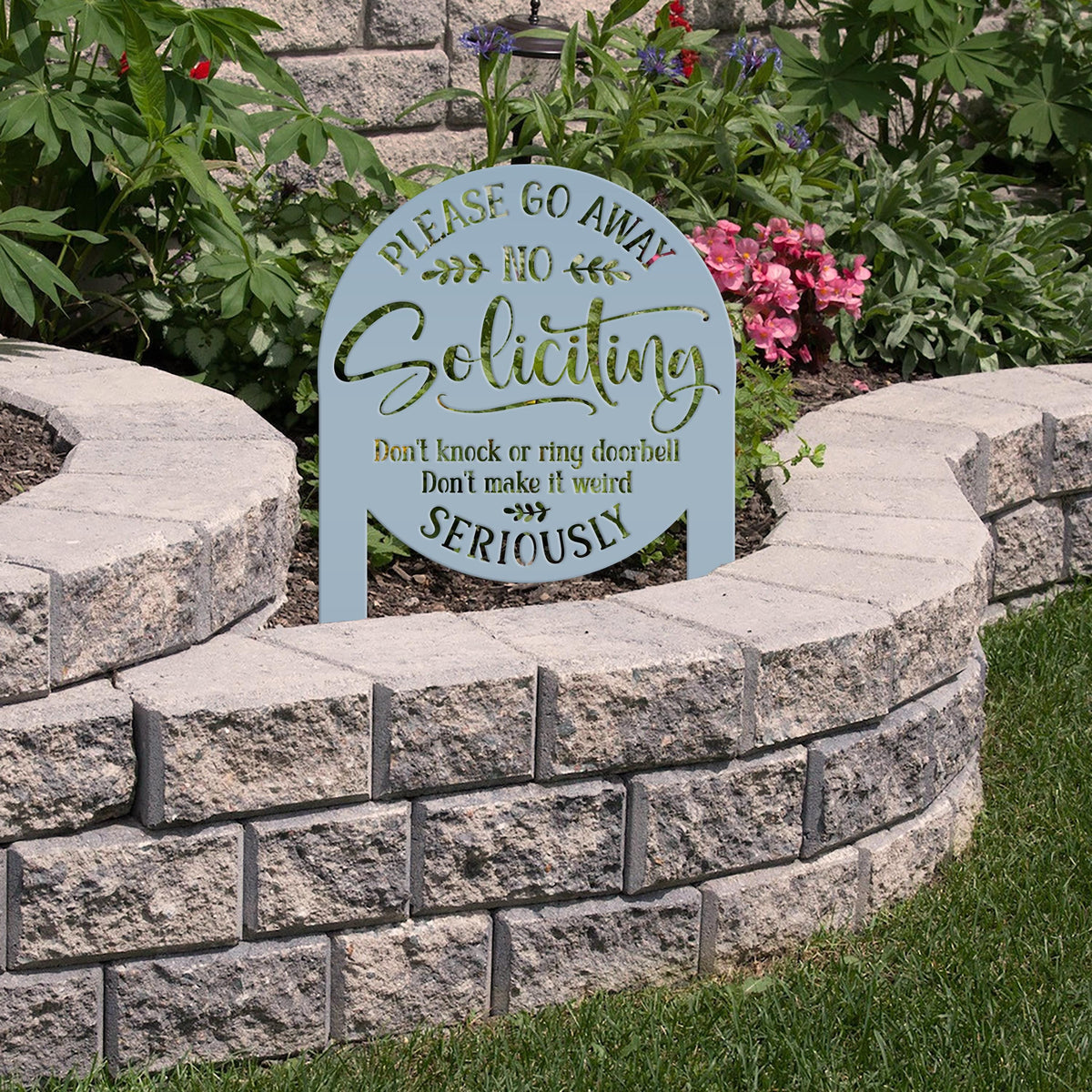 No Soliciting Yard Stake - Funny Metal Sign for Home Decor - Outdoor Garden Decoration - Please Go Away Signs - Unique Housewarming Gifts